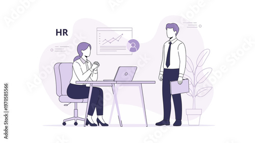 HR professional interviewing a candidate in a modern office with charts