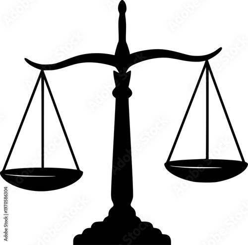 Balanced scales of justice silhouette on white background
