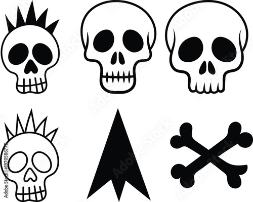 Set of skulls and crossbones icons