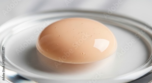 Single brown egg on white plate.