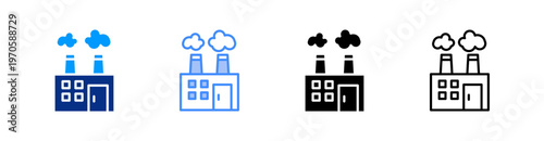 Factory Chimney Multiple Style Icon Set Vector 