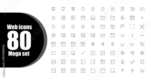 A collection of web icons in a mega set for design and development purposes