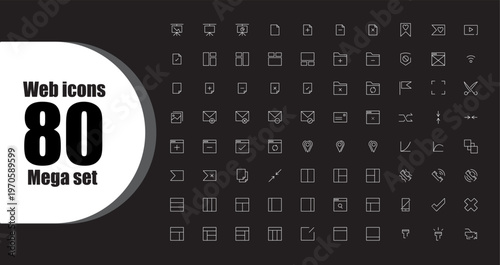 A collection of web icons in a mega set for design and development purposes