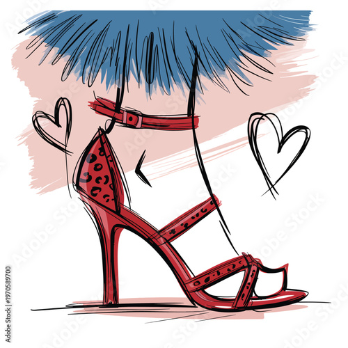 Stylish red leopard print stiletto heel with hearts