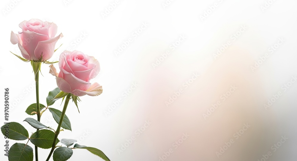 Fototapeta premium Two beautiful pink roses isolated on white background