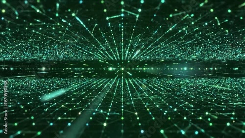 Abstract digital network grid with glowing particles and light effects in a futuristic technological concept