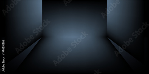 White neon-lit spaceship corridor on a dark background. Scene for advertising, showroom, technology, future, modern, garage. Vector illustration