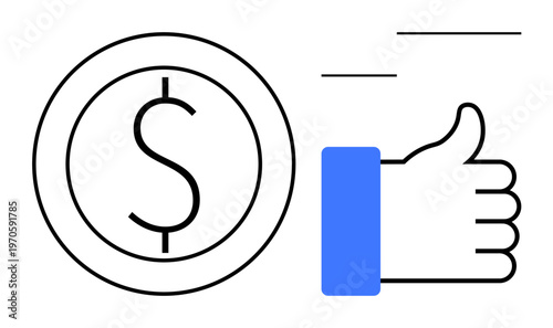 Financial approval concept. Financial symbols thumbs up a dollar sign and thumbs-up reflect positive outcomes and smart economic decisions. Financial growth, banking, savings, digital transactions