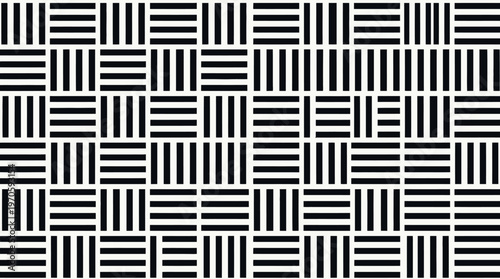 Black and white geometric woven grid pattern background.
