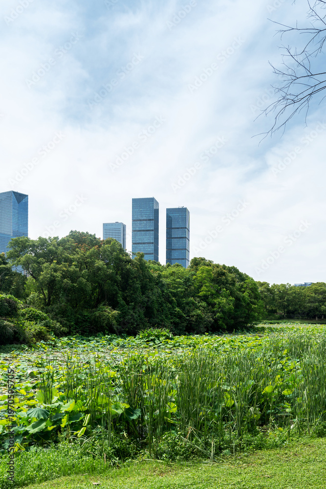 Fototapeta premium Lakeside modern office building in China