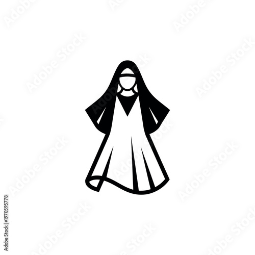 Minimalist Nun Icon Black and White.