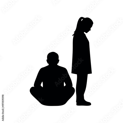 Silhouette of a man sitting and a woman standing.