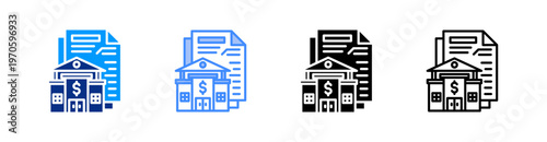 Bank Statement Multiple Style Icon Set Vector 