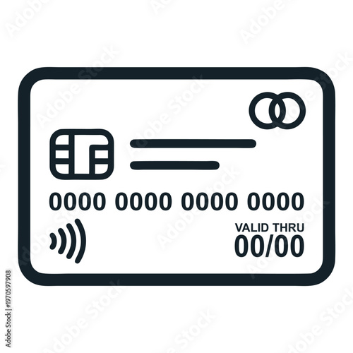 Credit card icon line art illustration with contactless payment symbol