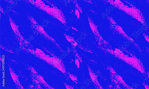 High-contrast blue and magenta distressed texture background with grungy brush strokes and paint splatters.