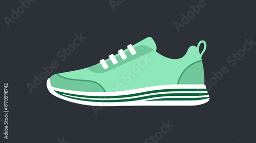 Modern Green Athletic Running Shoe Side View Isolated on Dark Background, Comfortable Sneaker for Jogging Fitness Workout and Active Lifestyle Footwear