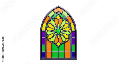 Gothic Stained Glass Window with Geometric Floral Design