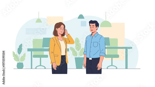 Business colleagues talking in a modern office, teamwork and communication concept