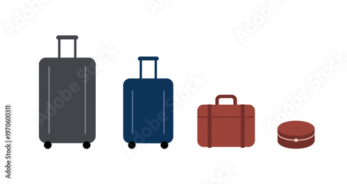Set of Travel Luggage Icons Isolated on White Background, Different Sizes of Suitcases and Briefcases for Vacation, Business Trip and Tourism Vector