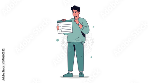 Man holding a checklist, making a decision, planning, or completing tasks