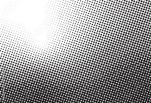 Black and white halftone dot gradient background with smooth diagonal fade pattern, perfect for comic style, print design, posters, and modern abstract visuals.