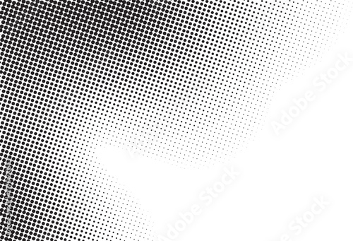 Black and white halftone dot gradient background with smooth diagonal fade pattern, perfect for comic style, print design, posters, and modern abstract visuals.