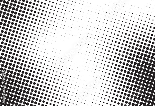 Black and white halftone dot gradient background with smooth diagonal fade pattern, perfect for comic style, print design, posters, and modern abstract visuals.