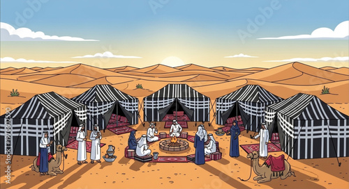 Nomadic Gathering - A Desert Oasis of Tents and Community.