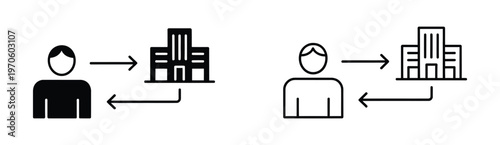 Vector icon of people moving to office buildings, suitable for business concepts