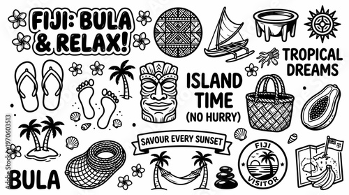 Fiji Travel Doodles: Bula, Island Time, Tropical Dreams