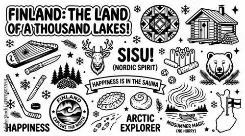 Finland Icons: Lakes, Sauna, Sisu, Arctic, Happiness