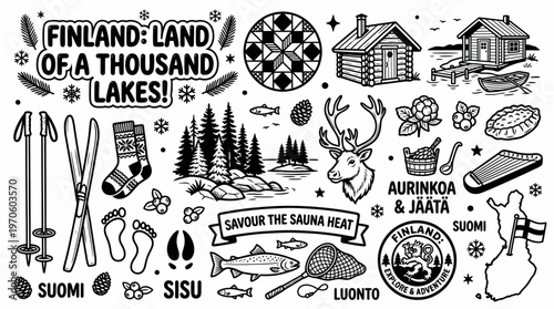 Finland: Land of a Thousand Lakes Doodle Art
