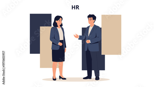 HR professionals discussing business strategy, modern flat illustration