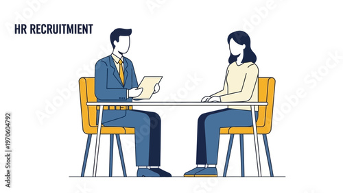 HR Recruitment Interview: Manager and Candidate Sitting at Desk, Discussing Job Application