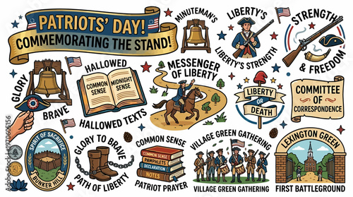 Patriots' Day Illustration: American Revolution Icons & Symbols