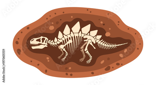 Dinosaur skeleton fossil unearthed from ancient earth layers prehistoric stegosaurus bones preserved in sedimentary