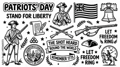Patriots Day Liberty Freedom Revolution War Icons
