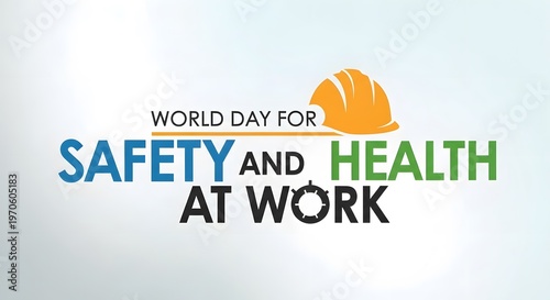 World day for safety and health at work logo with construction helmet