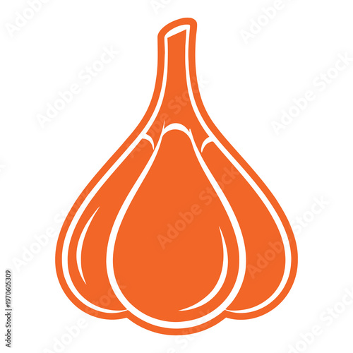 Simple orange garlic bulb illustration on white background icon