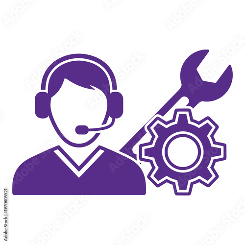 Support technician with headset and wrench for technical assistance services icon