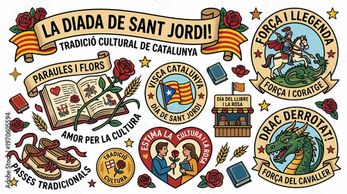 Sant Jordi Day Catalonia Cultural Tradition Book Rose Dragon