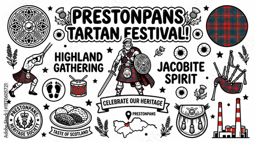 Scottish Highland Gathering Tartan Festival Elements - Vector Art