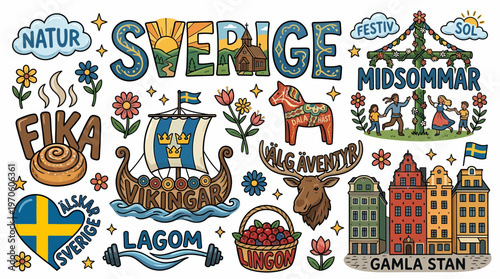 Sweden Doodles: Fika, Midsommar, Vikings, Lagom, Gamla Stan