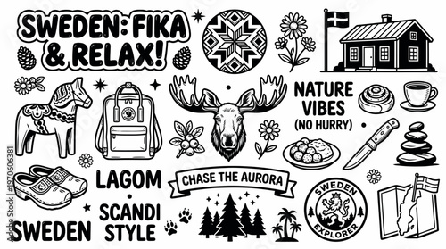 Sweden Fika & Relax: Lagom, Scandi Style, Moose, Aurora