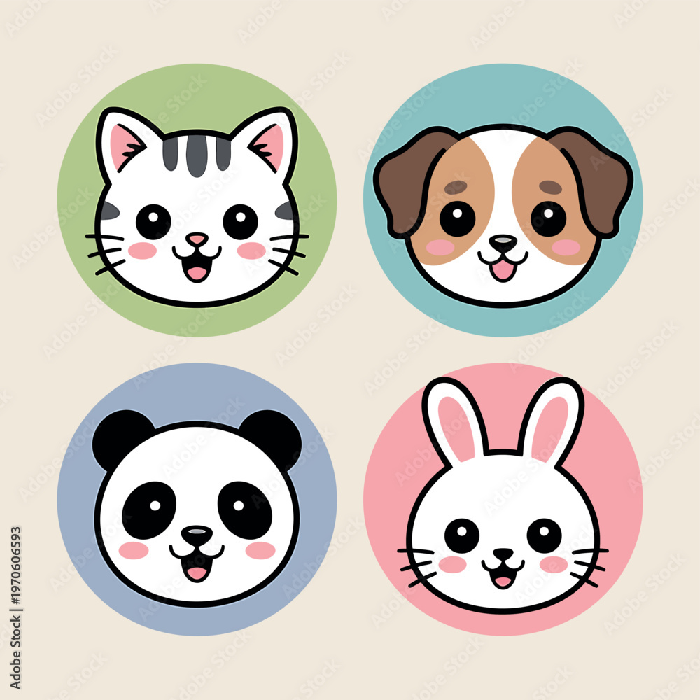 Fototapeta premium 4-icon-set-kawaii-cat-face-puppy-face-pa_ULt6_aAwQKalLlJB72KLKw_Dkz2M1nbT_uhnoMptwdhhQ.eps