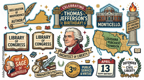 Thomas Jefferson Birthday Celebration Icons & Symbols