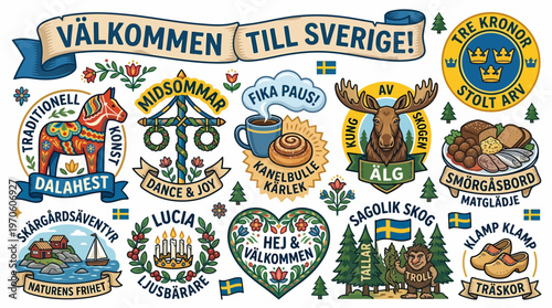 V?lkommen till Sverige! Swedish Welcome Icons & Symbols