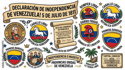 Venezuela Independence Day Symbols Doodle Art