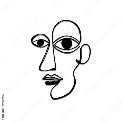 Surreal Face with Unequal Eyes in Minimalist Line Art