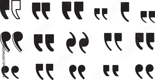 Set of quote mark, quotes icon, sign, symbol, emblem. Ditto marks icon set. Quotation marks. Dialogue discussion symbol for UI UX, website, mobile